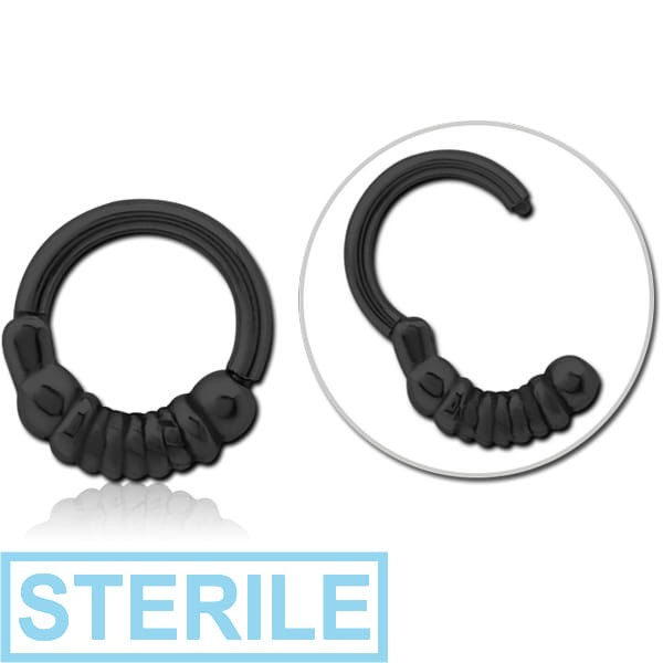 STERILE BLACK PVD COATED SURGICAL STEEL HINGED CLICKER - ROPE