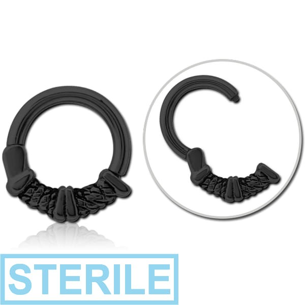 STERILE BLACK PVD COATED SURGICAL STEEL HINGED CLICKER - ROPE WITH LINE