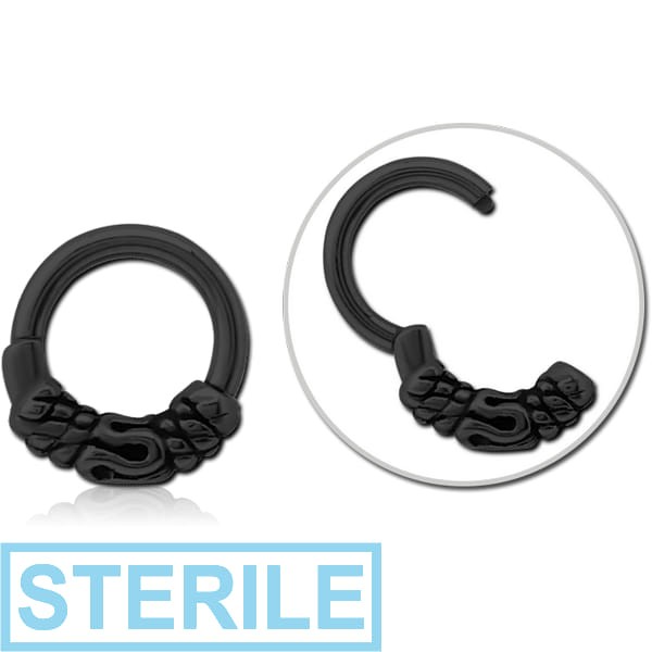 STERILE BLACK PVD COATED SURGICAL STEEL HINGED CLICKER - BALI AND ROPE