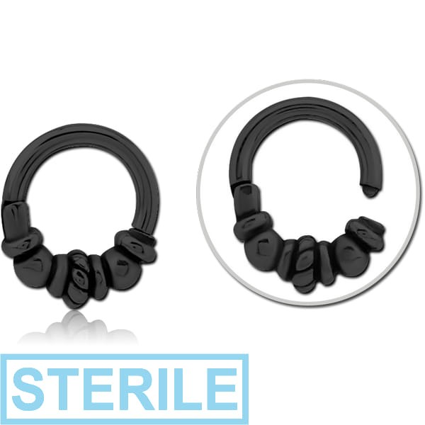 STERILE BLACK PVD COATED SURGICAL STEEL HINGED CLICKER - BEADS AND ROPE