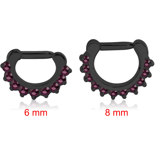 BLACK PVD COATED SURGICAL STEEL ROUND PRONG SET SWAROVSKI CRYSTAL JEWELLED HINGED SEPTUM CLICKER RING