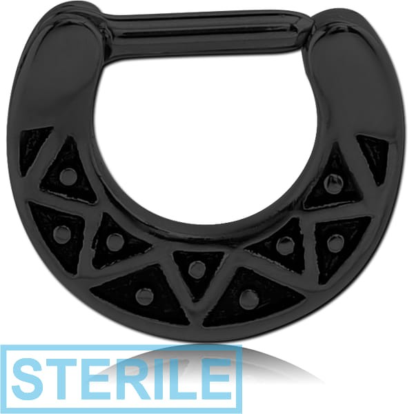 STERILE BLACK PVD COATED SURGICAL STEEL HINGED SEPTUM CLICKER