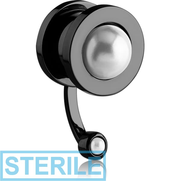STERILE BLACK PVD COATED STAINLESS STEEL THREADED TUNNEL WITH SYNTHETIC PEARL