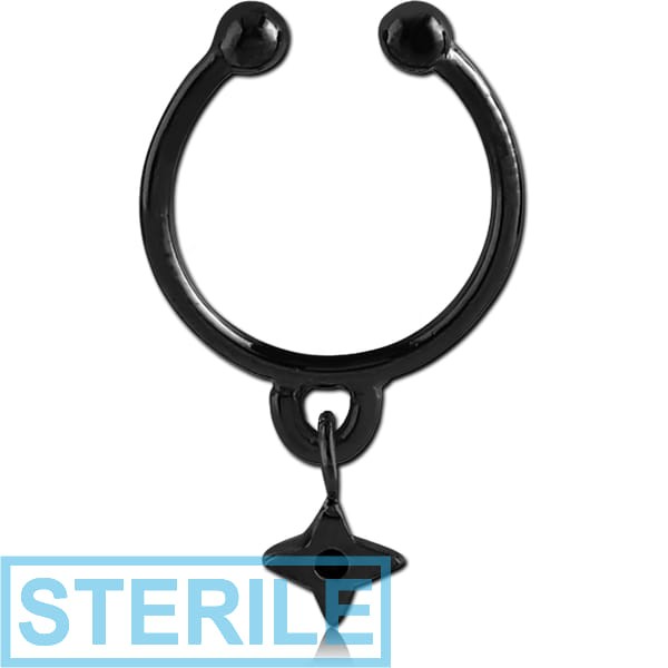 STERILE BLACK PVD COATED SURGICAL STEEL FAKE SEPTUM RING WITH CHARM - STAR
