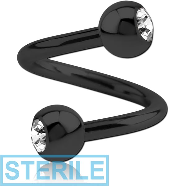 STERILE BLACK PVD COATED SURGICAL STEEL DOUBLE JEWELLED BODY SPIRAL