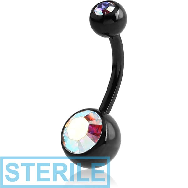 STERILE BLACK PVD COATED TITANIUM DOUBLE HIGH END CRYSTAL JEWELLED NAVEL BANANA