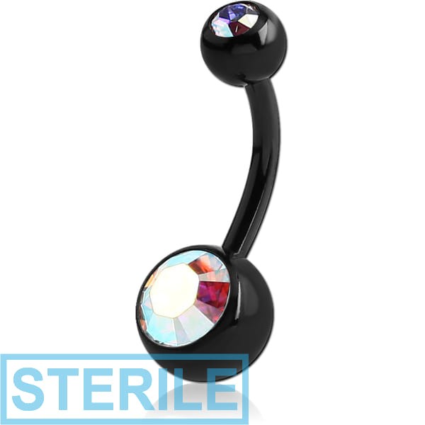 STERILE BLACK PVD COATED TITANIUM DOUBLE OPTIMA CRYSTAL JEWELLED NAVEL BANANA