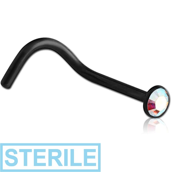 STERILE BLACK PVD COATED TITANIUM OPTIMA CRYSTAL JEWELLED CURVED NOSE STUD