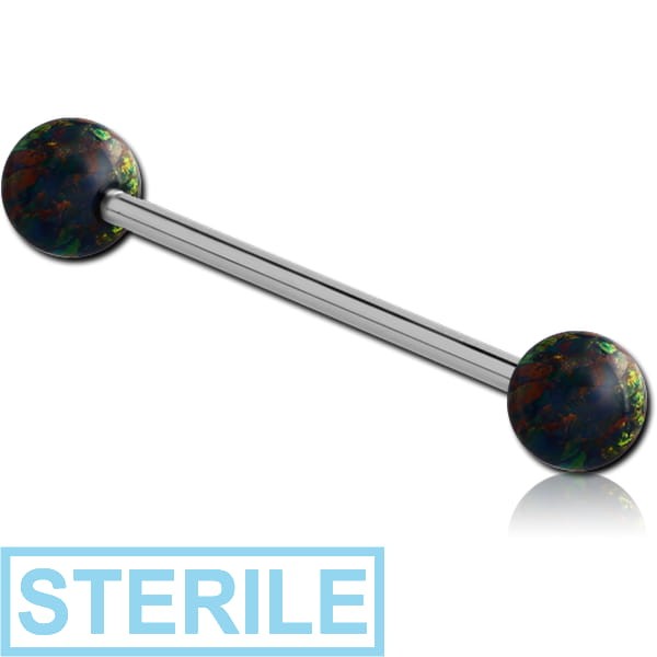 STERILE STERILE SURGICAL STEEL BARBELL WITH DOUBLE SYNTHETIC OPAL BALL