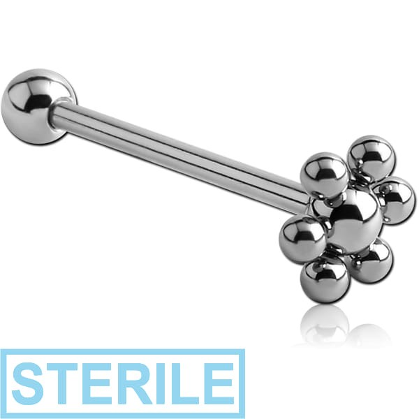 STERILE SURGICAL STEEL BARBELL WITH FLOWER BALL