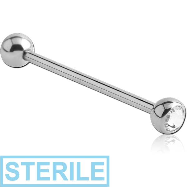 STERILE SURGICAL STEEL FLAT STONE DOUBLE JEWELLED BARBELL