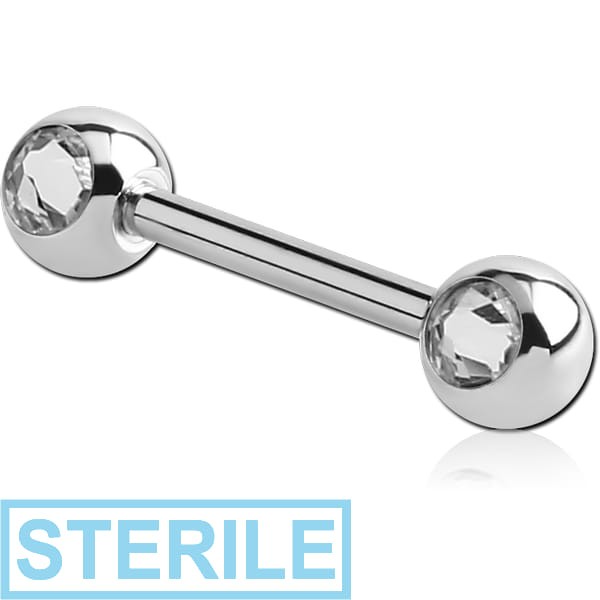 STERILE SURGICAL STEEL DOUBLE SIDE HIGH END CRYSTALS JEWELLED NIPPLE BARBELL