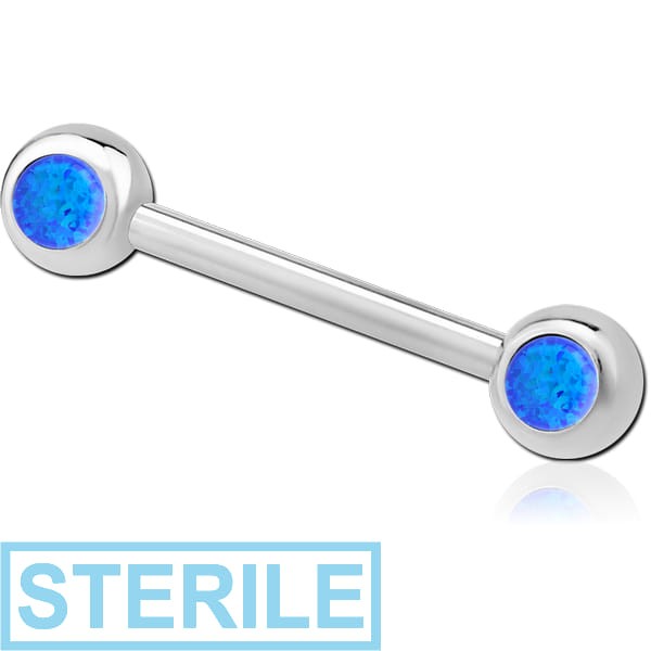 STERILE SURGICAL STEEL DOUBLE SIDE SYNTHETIC OPAL NIPPLE BARBELL