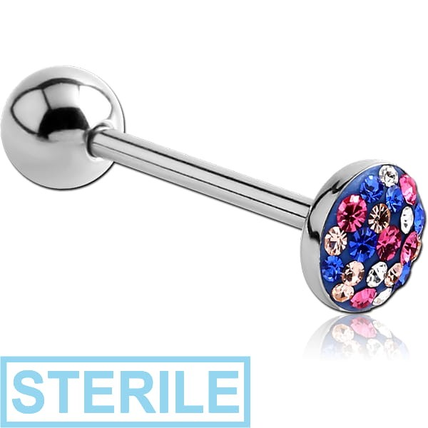 STERILE SURGICAL STEEL CRYSTALINE JEWELLED FLAT BARBELL
