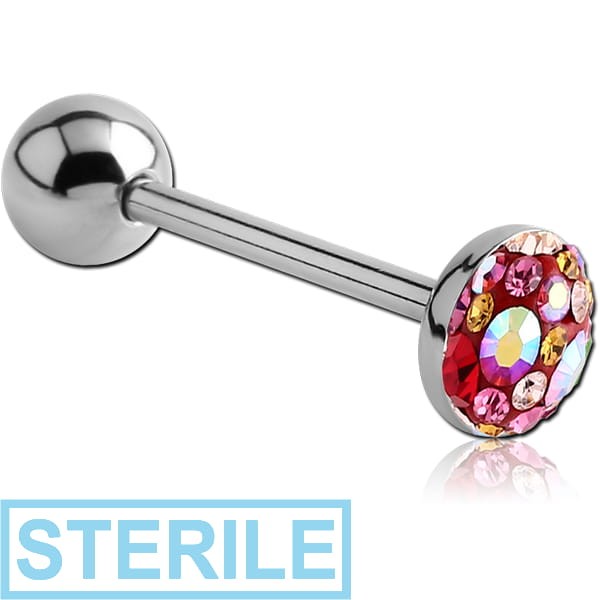 STERILE SURGICAL STEEL CRYSTALINE JEWELLED FLAT BARBELL