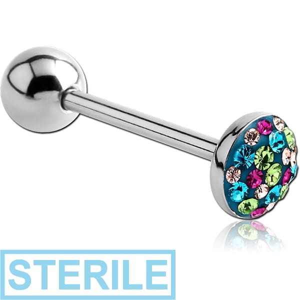 STERILE SURGICAL STEEL CRYSTALINE JEWELLED FLAT BARBELL