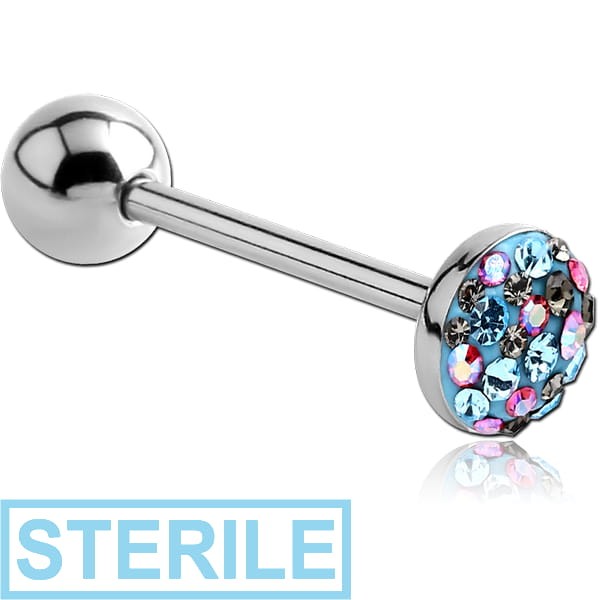 STERILE SURGICAL STEEL CRYSTALINE JEWELLED FLAT BARBELL