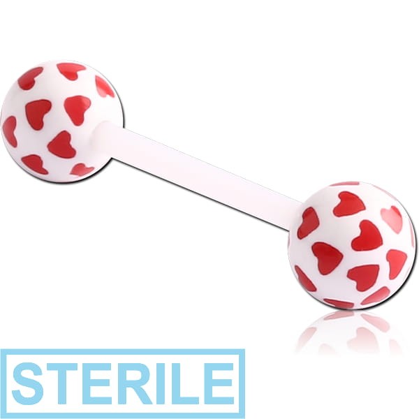 STERILE UV ACRYLIC FLEXIBLE BARBELL WITH PRINTED HEARTS BALL