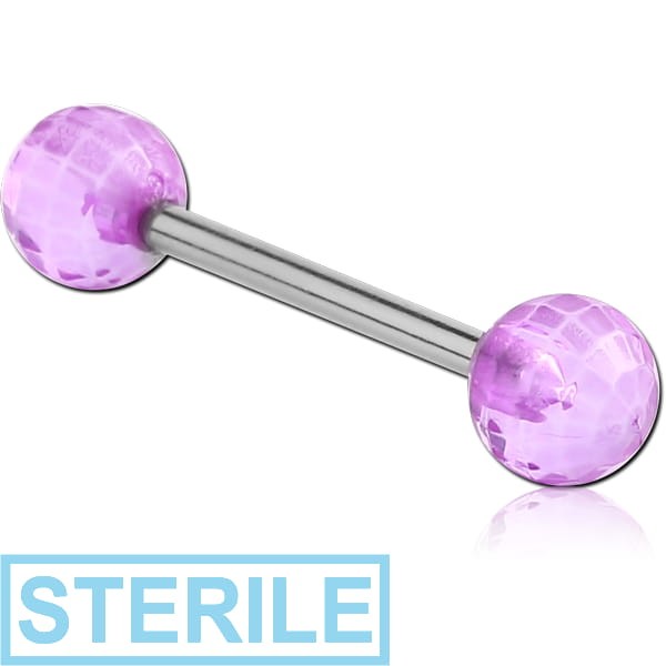 STERILE SURGICAL STEEL BARBELL WITH ACRYLIC FACETED BALL