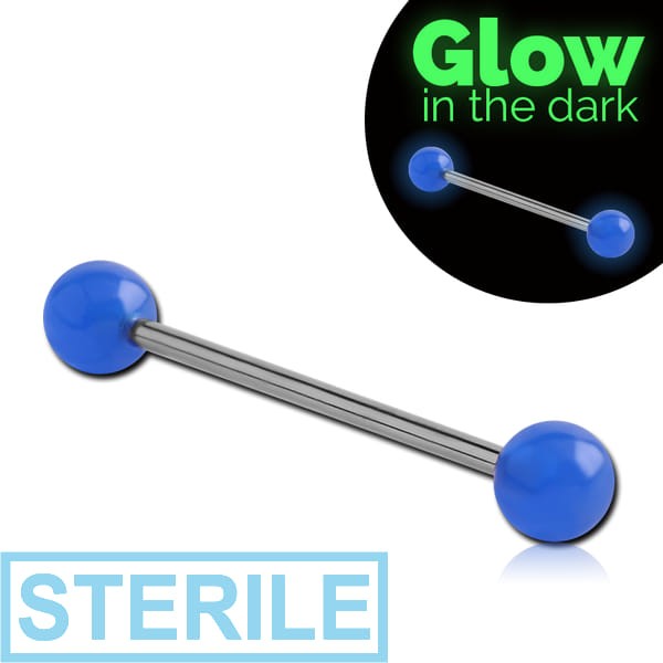 STERILE SURGICAL STEEL BARBELL WITH GLOW IN THE DARK BALL