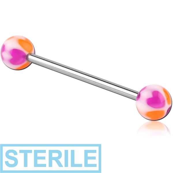 STERILE SURGICAL STEEL BARBELL WITH UV HEART BALL