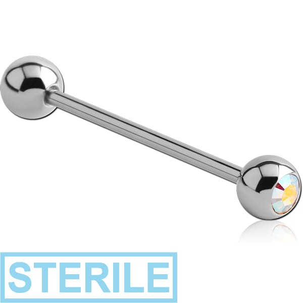 STERILE SURGICAL STEEL HIGH END CRYSTAL JEWELLED BARBELL