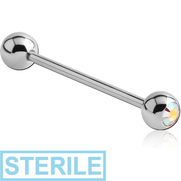 STERILE SURGICAL STEEL JEWELLED BARBELL WITH OPTIMA CRYSTAL