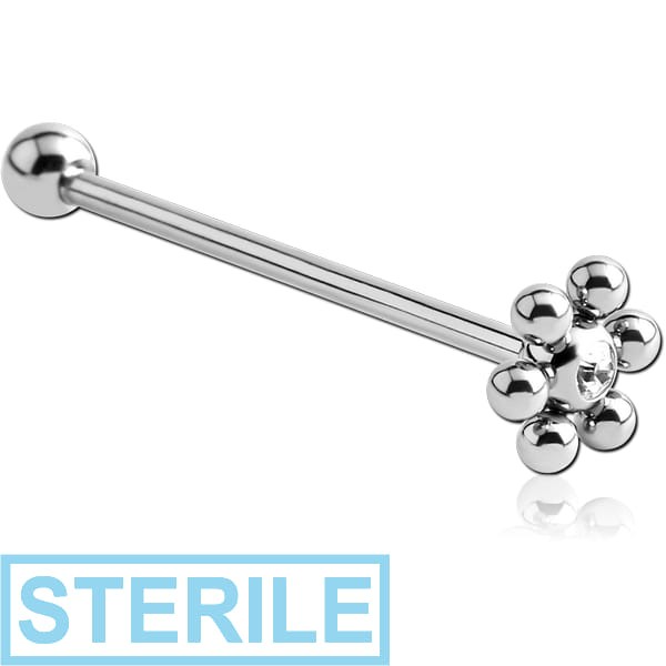 STERILE SURGICAL STEEL PREMIUM CRYSTAL JEWELLED FLOWER BALL BARBELL