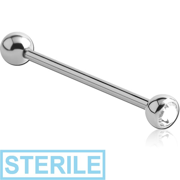 STERILE SURGICAL STEEL FLAT STONE JEWELLED BARBELL