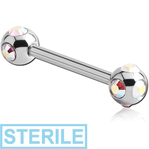 STERILE SURGICAL STEEL BARBELL WITH MULTI JEWELLED BALL