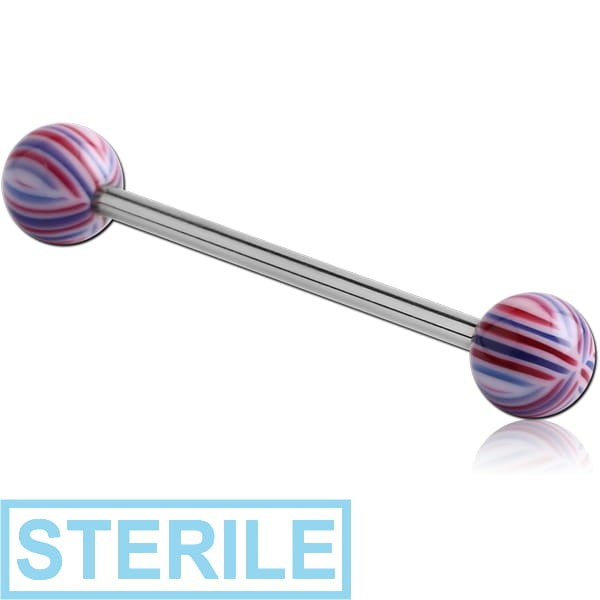 STERILE SURGICAL STEEL BARBELL WITH UV MULTI-STRIPE BEACH BALL