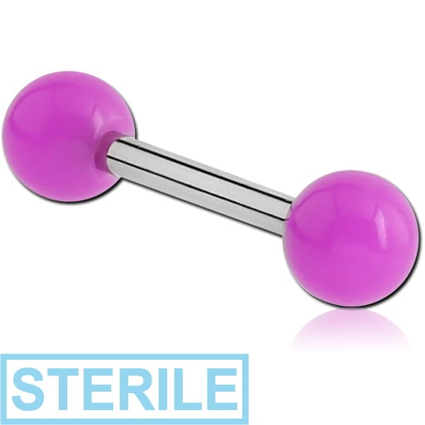 STERILE SURGICAL STEEL BARBELL WITH ACRYLIC NEON BALL