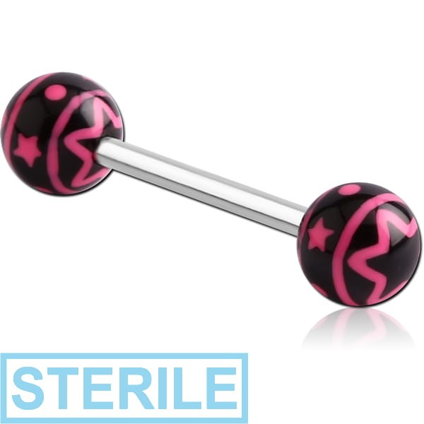 STERILE SURGICAL STEEL BARBELL WITH ACRYLIC MULTI STAR PRINTED BALL
