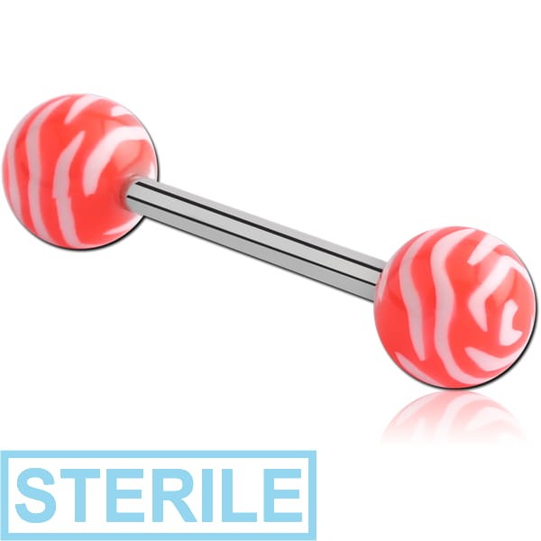 STERILE SURGICAL STEEL BARBELL WITH ACRYLIC ANIMAL PRINTED BALL