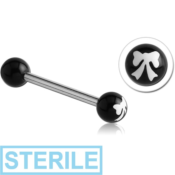 STERILE SURGICAL STEEL BARBELL WITH ACRYLIC BOW PRINTED BALL