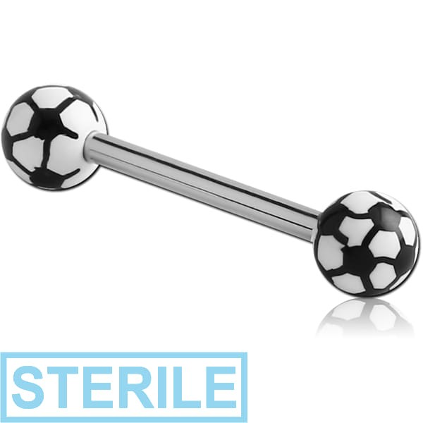 STERILE SURGICAL STEEL BARBELL WITH ACRYLIC SOCCER PRINTED BALL