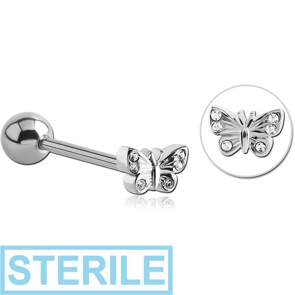 STERILE SURGICAL STEEL JEWELLED BARBELL - BUTTERFLY