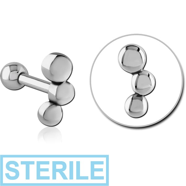STERILE SURGICAL STEEL BARBELL - TRIPLE BALL
