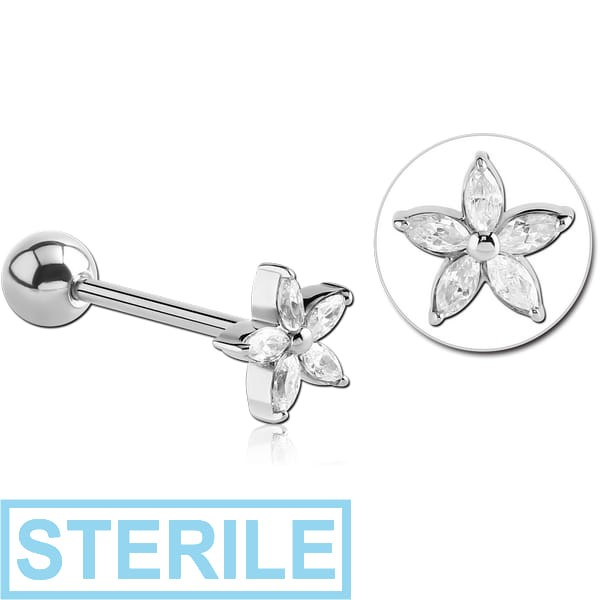 STERILE SURGICAL STEEL JEWELLED BARBELL - FLOWER
