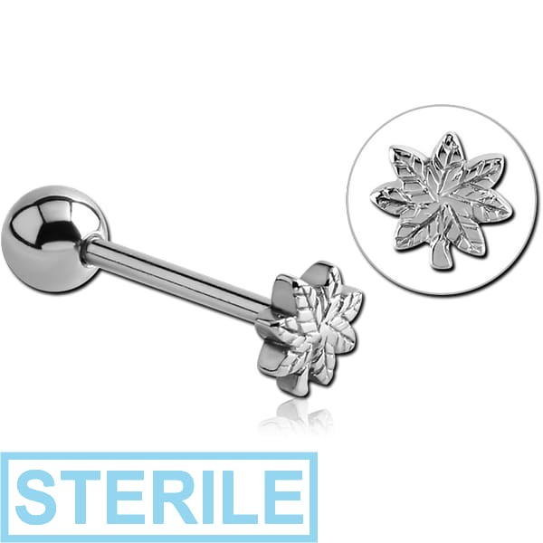 STERILE SURGICAL STEEL BARBELL - MARIJUANA LEAF
