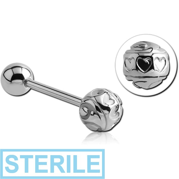 STERILE SURGICAL STEEL BARBELL - BALL WITH HEARTS
