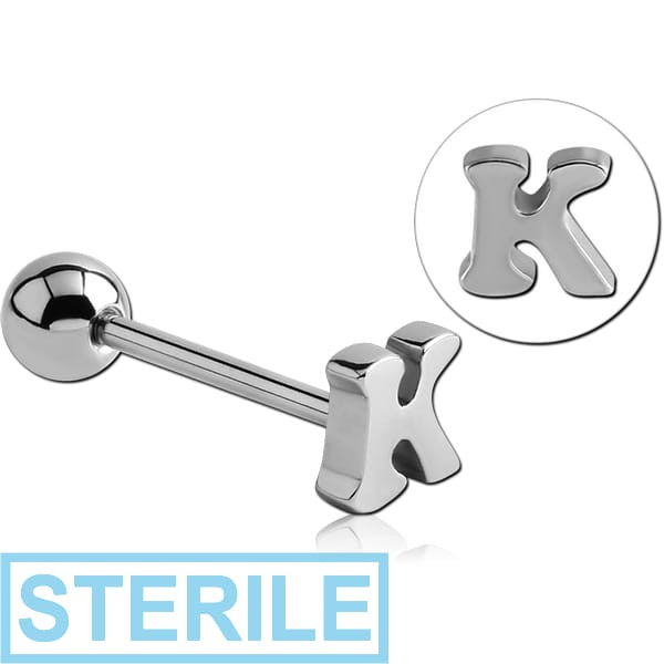 STERILE SURGICAL STEEL BARBELL WITH LETTER - K