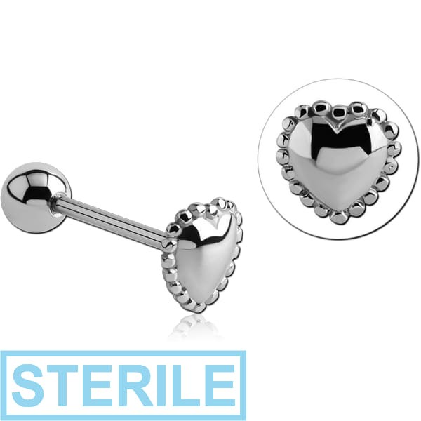 STERILE SURGICAL STEEL BARBELL - MILGRAIN HEART