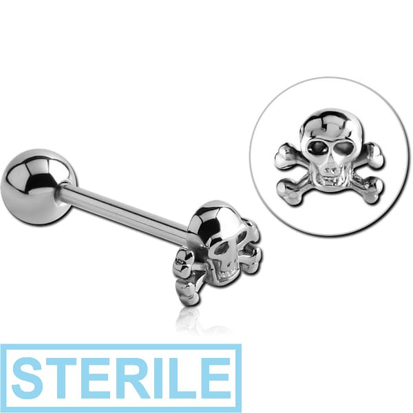 STERILE SURGICAL STEEL BARBELL - CROSSBONES SKULL