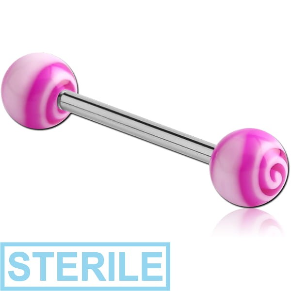 STERILE SURGICAL STEEL BARBELL WITH UV SPIRAL BALL