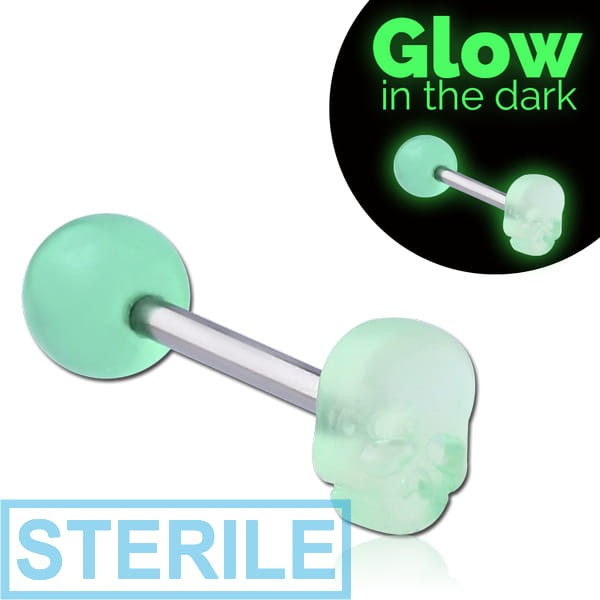 STERILE UV ACRYLIC GLOW IN THE DARK SKULL BARBELL