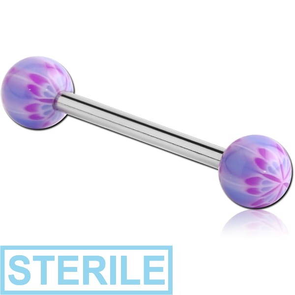 STERILE SURGICAL STEEL BARBELL WITH UV FLOWER BALL
