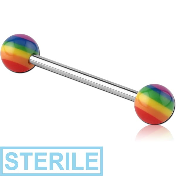 STERILE SURGICAL STEEL BARBELL WITH UV RAINBOW BALL