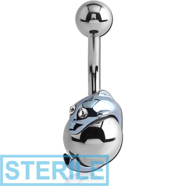 STERILE SURGICAL STEEL NAVEL BANANA WITH ANODISED JEWELLED DOLPHIN