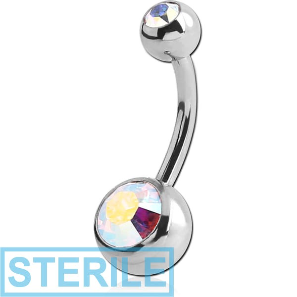 STERILE SURGICAL STEEL DOUBLE VALUE JEWELLED NAVEL BANANA